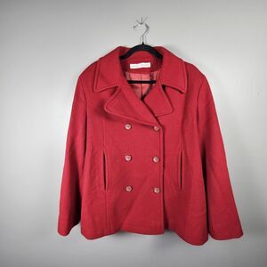 Larry Levine Red 100% Wool Pea Coat Women’s Double Breasted Jacket Medium